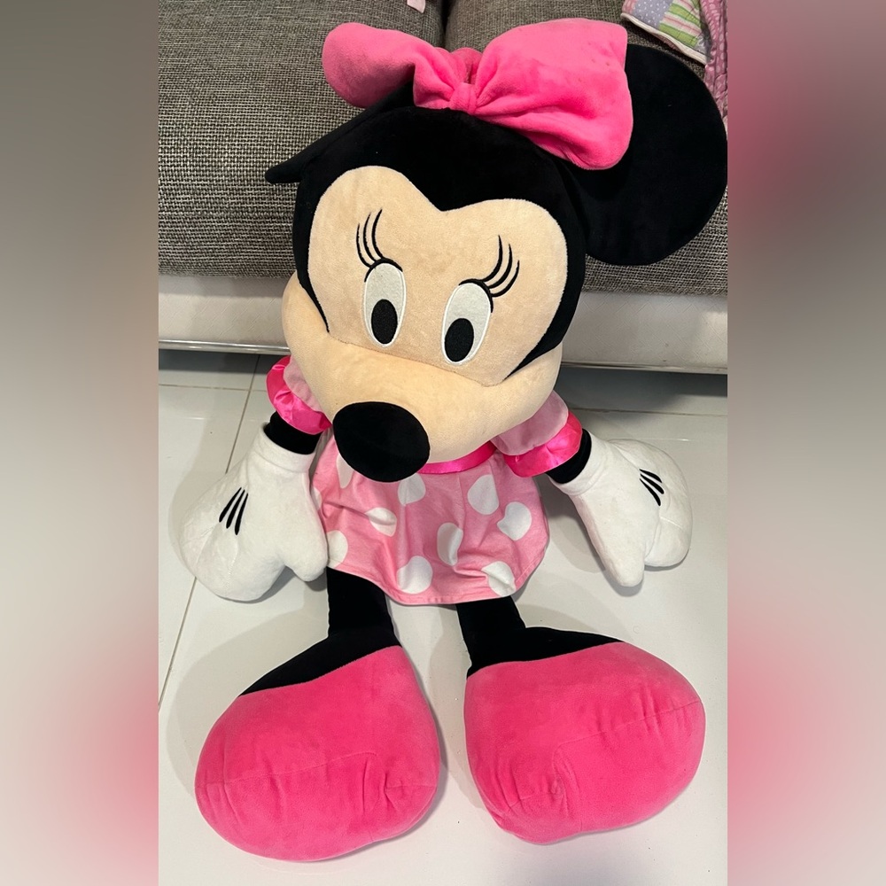 Disney Baby 36 Inch Jumbo Minnie Mouse Pink Polka Dot Dress Plush Toy Pre Owned